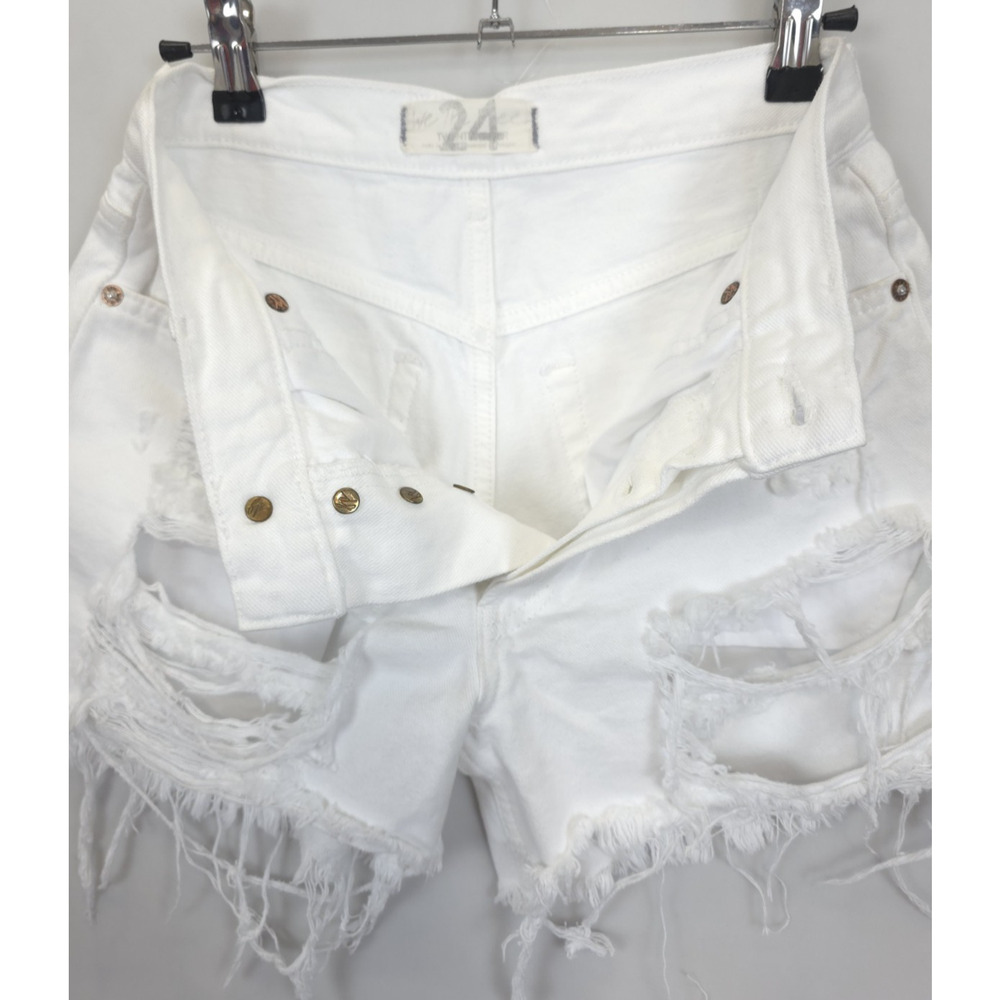 We The Free Button Fly Jean Shorts Ripped Frayed Mid Rise Women 24 White Denim - Picture 8 of 14